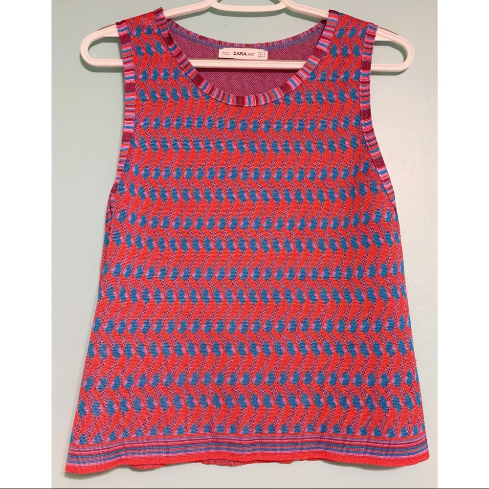 ZARA | Knit Red/Blue Sleeveless Blouse